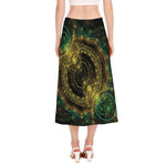 Steampunk Fractal Print Side Slit Midi Skirt
