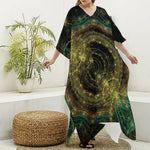 Steampunk Fractal Print Silk V-Neck Kaftan Dress