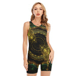 Steampunk Fractal Print Sleeveless One Piece Swimsuit