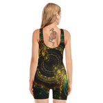 Steampunk Fractal Print Sleeveless One Piece Swimsuit