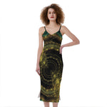 Steampunk Fractal Print Slim Fit Midi Cami Dress