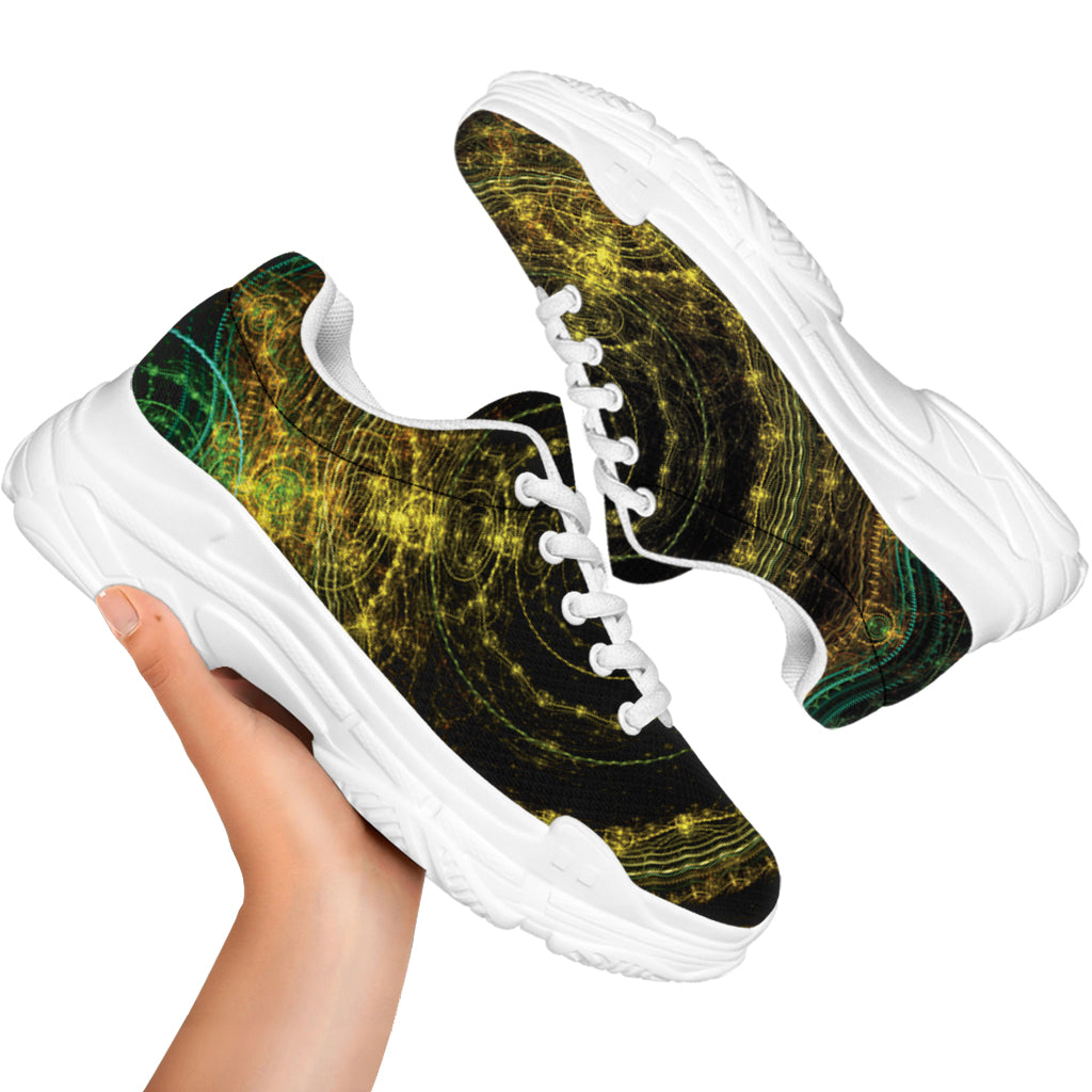 Steampunk Fractal Print White Chunky Shoes