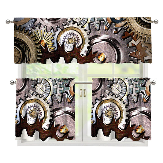 Steampunk Gears And Cogs Print 3 Piece Kitchen Curtains