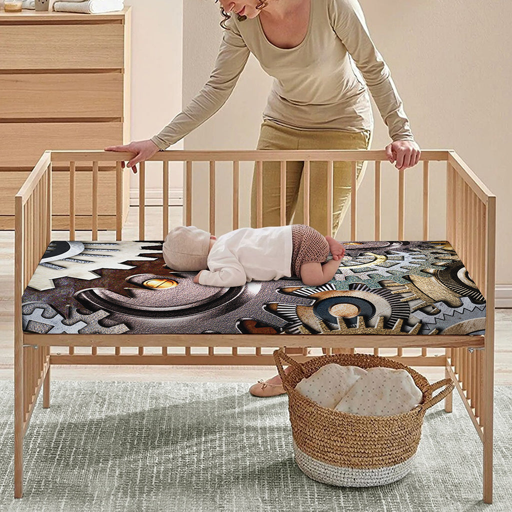 Steampunk Gears And Cogs Print Baby Crib Sheet