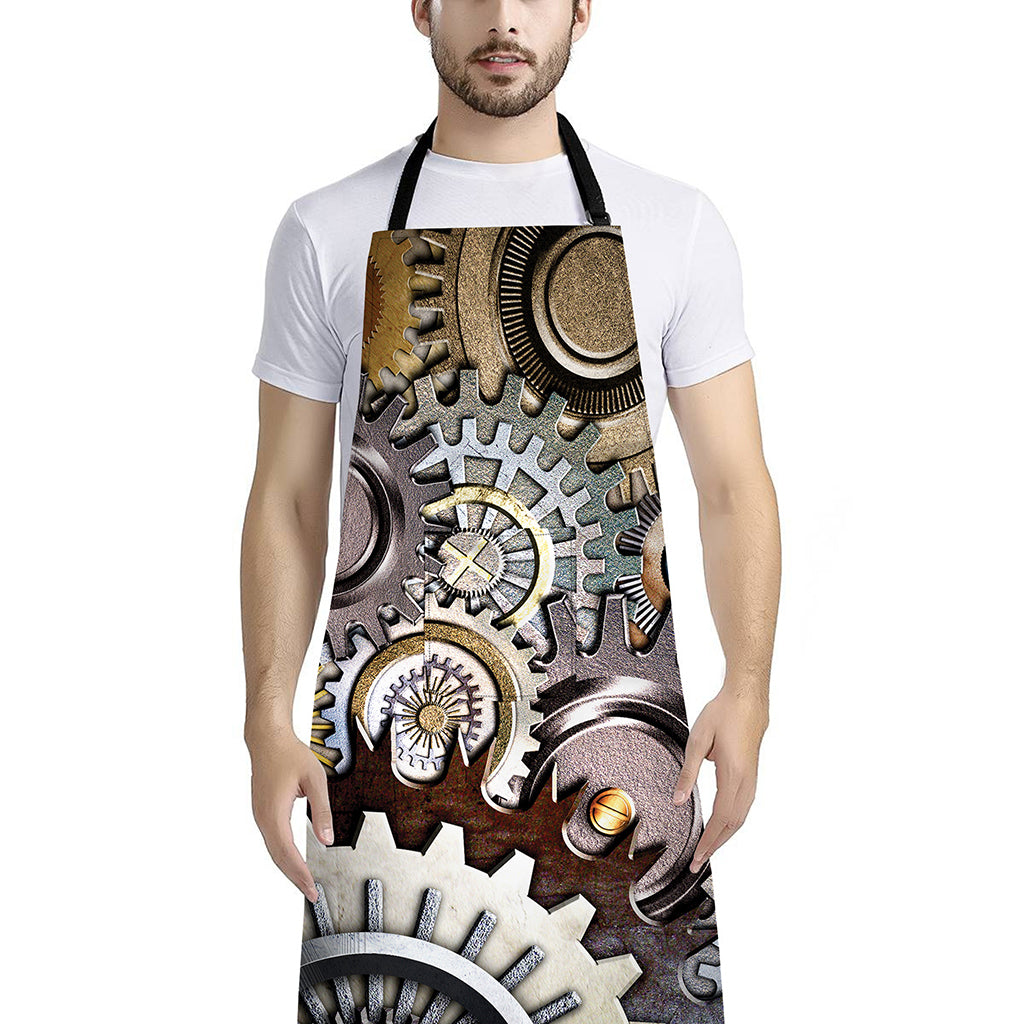 Steampunk Gears And Cogs Print Bib Apron With Pocket