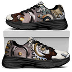 Steampunk Gears And Cogs Print Black Chunky Shoes
