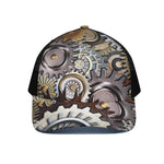 Steampunk Gears And Cogs Print Black Mesh Trucker Cap