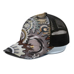 Steampunk Gears And Cogs Print Black Mesh Trucker Cap