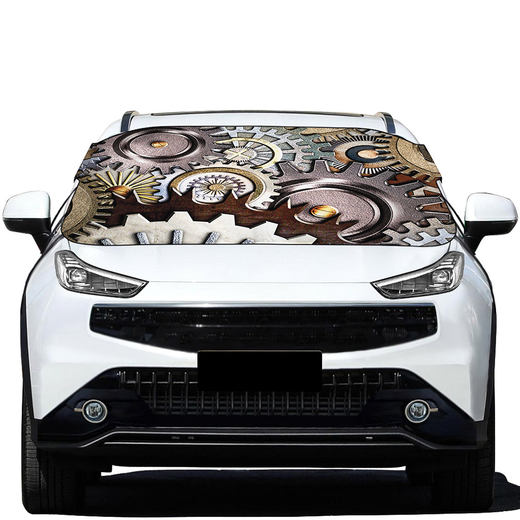 Steampunk Gears And Cogs Print Car Windshield Snow Cover