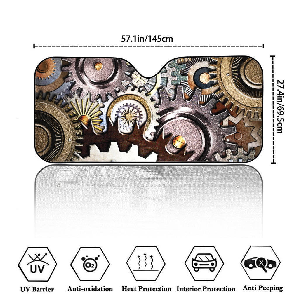 Steampunk Gears And Cogs Print Car Windshield Sun Shade