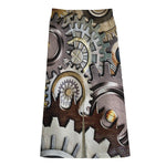 Steampunk Gears And Cogs Print Cotton Front Slit Maxi Skirt