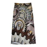 Steampunk Gears And Cogs Print Cotton Front Slit Maxi Skirt
