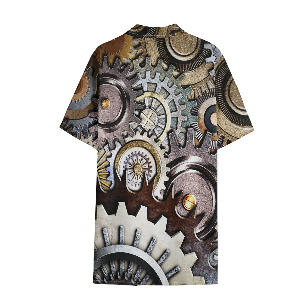 Steampunk Gears And Cogs Print Cotton Hawaiian Shirt