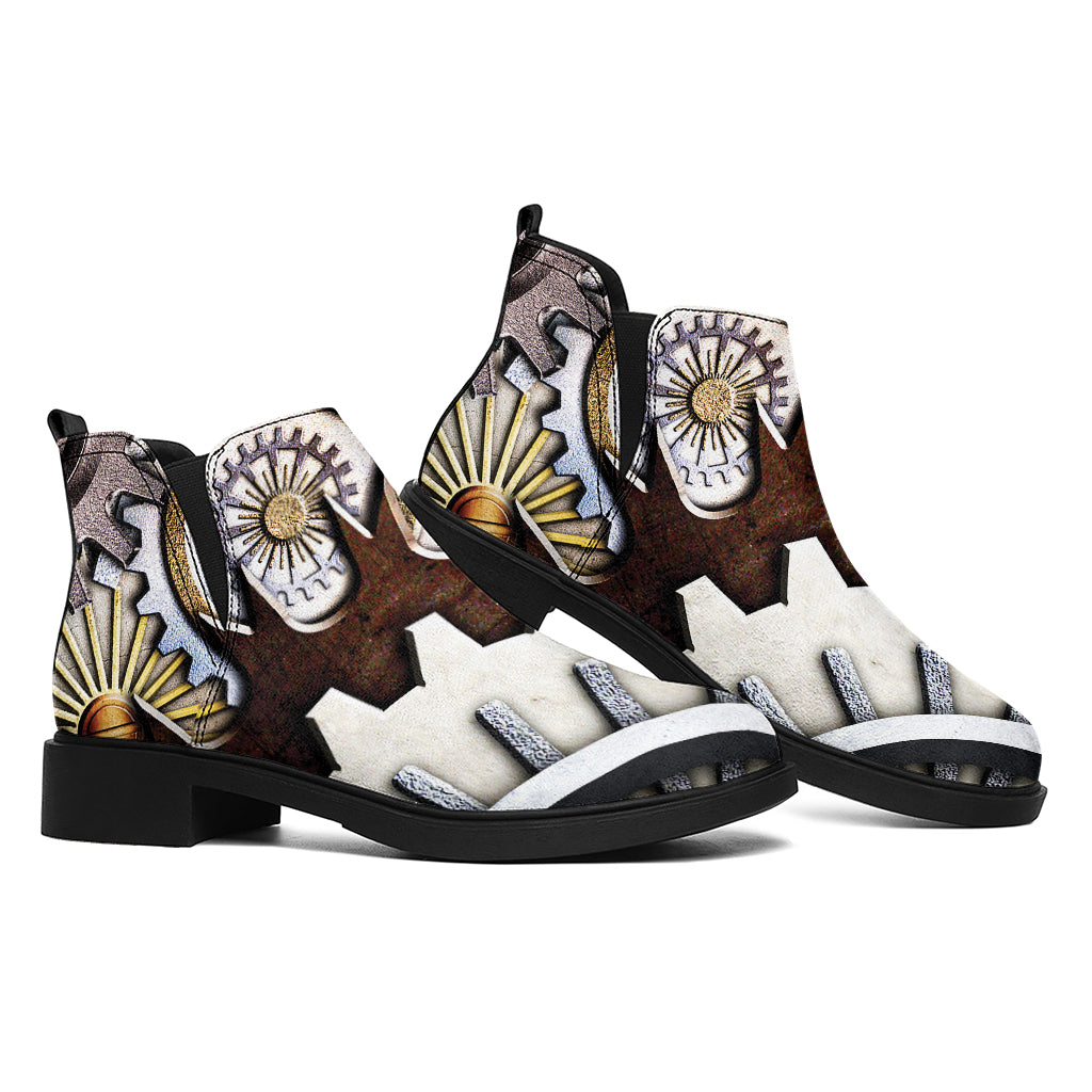 Steampunk Gears And Cogs Print Flat Ankle Boots