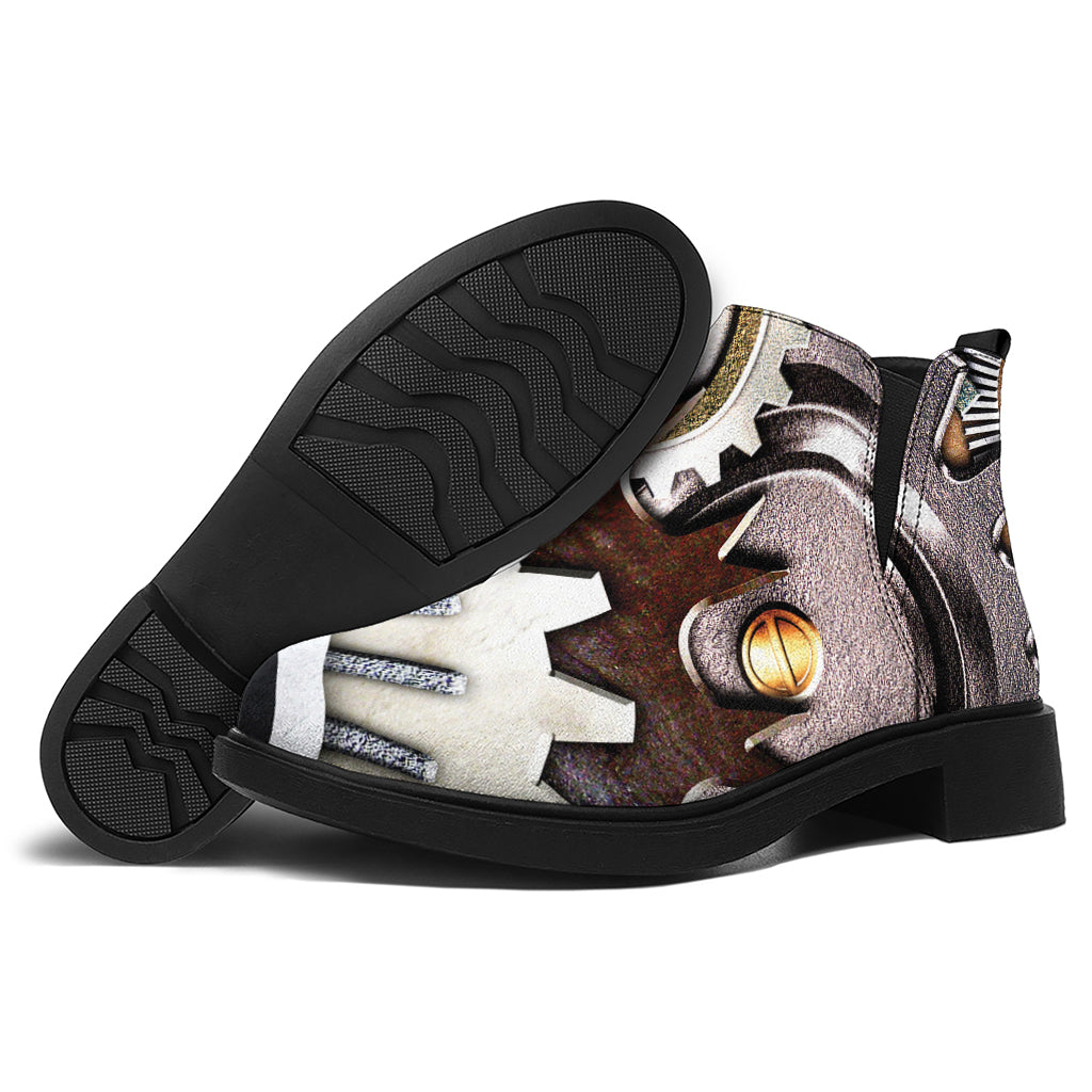 Steampunk Gears And Cogs Print Flat Ankle Boots
