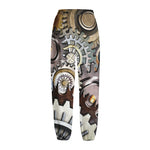 Steampunk Gears And Cogs Print Fleece Lined Knit Pants
