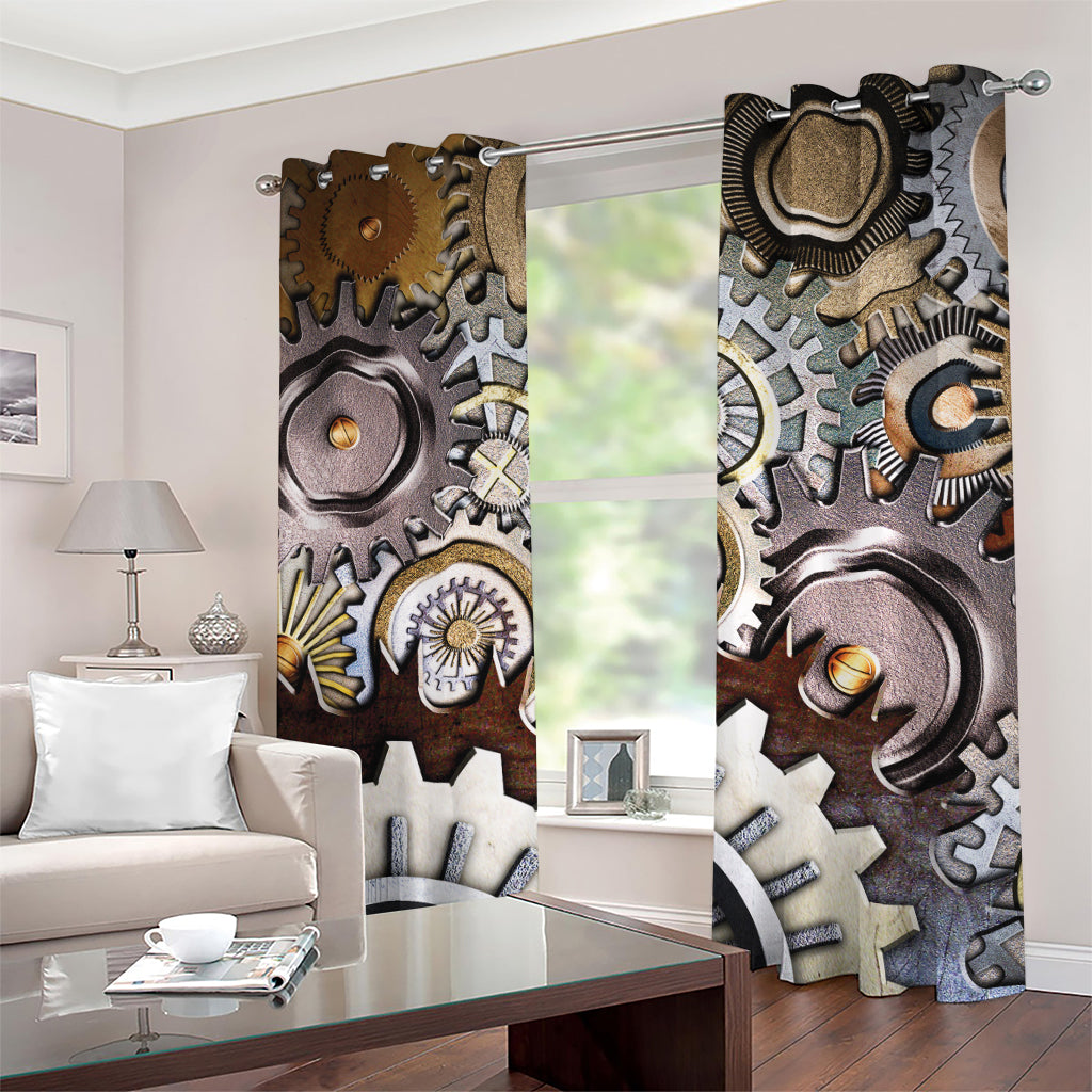 Steampunk Gears And Cogs Print Grommet Curtains