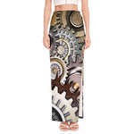Steampunk Gears And Cogs Print High Slit Maxi Skirt