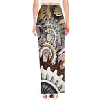 Steampunk Gears And Cogs Print High Slit Maxi Skirt