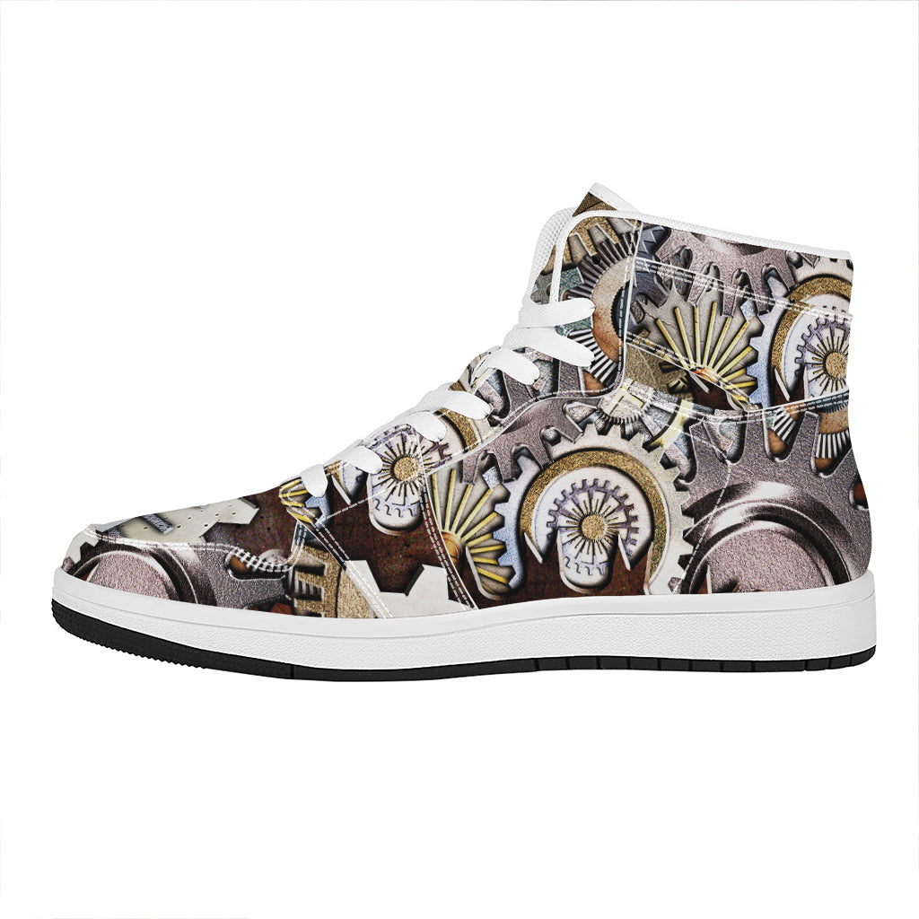 Steampunk Gears And Cogs Print High Top Leather Sneakers