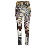 Steampunk Gears And Cogs Print High-Waisted Pocket Leggings