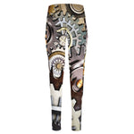 Steampunk Gears And Cogs Print High-Waisted Pocket Leggings