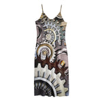 Steampunk Gears And Cogs Print Jersey Midi Cami Dress
