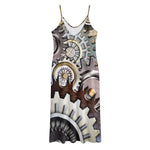 Steampunk Gears And Cogs Print Jersey Midi Cami Dress