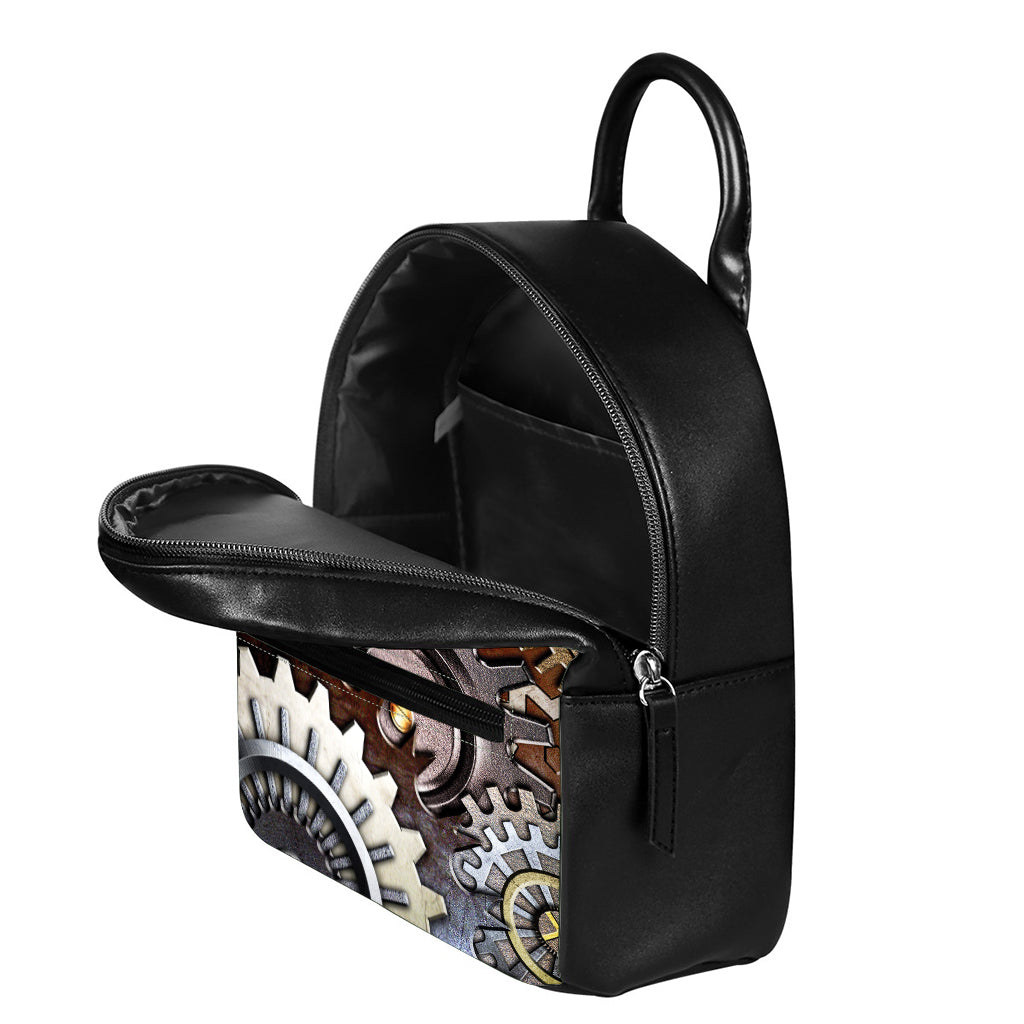 Steampunk Gears And Cogs Print Leather Backpack