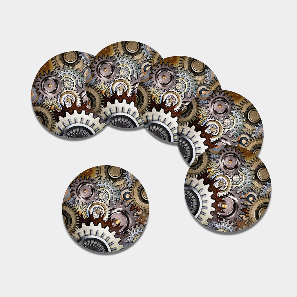 Steampunk Gears And Cogs Print Leather Coaster Set