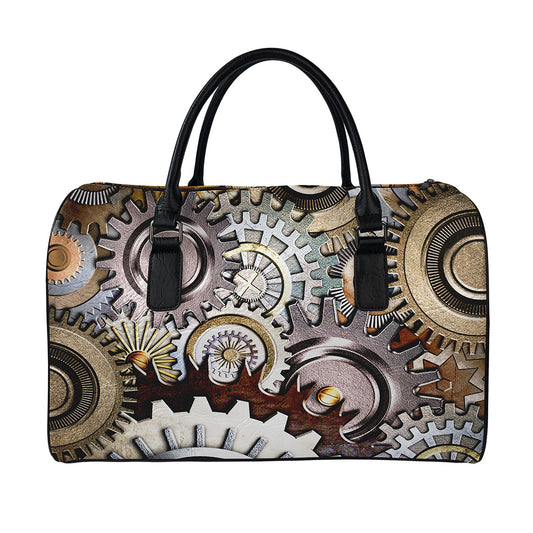 Steampunk Gears And Cogs Print Leather Duffle Bag