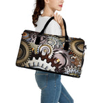 Steampunk Gears And Cogs Print Leather Duffle Bag