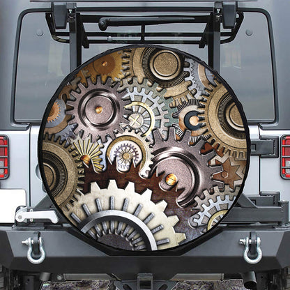 Steampunk Gears And Cogs Print Leather Spare Tire Cover