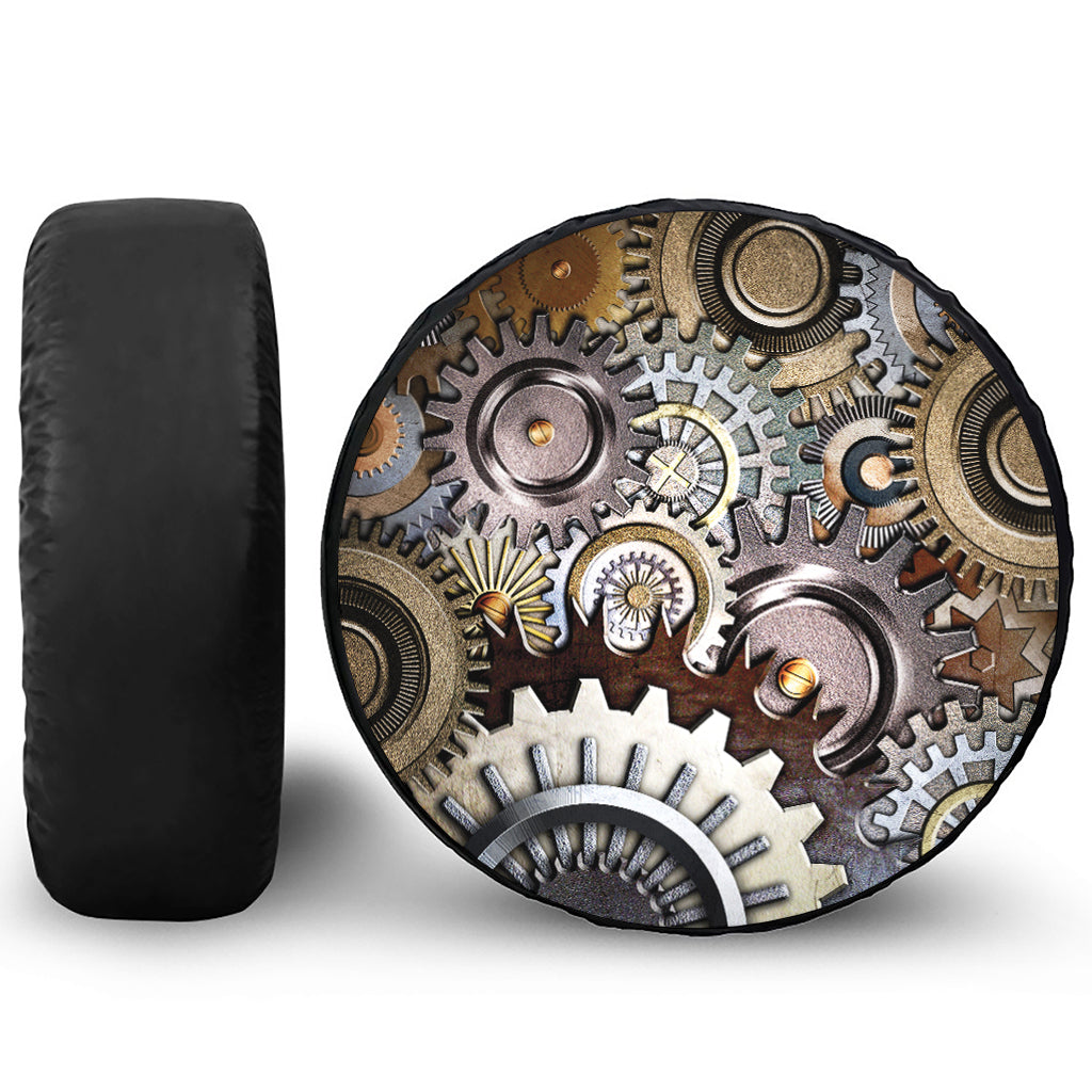 Steampunk Gears And Cogs Print Leather Spare Tire Cover