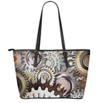 Steampunk Gears And Cogs Print Leather Tote Bag