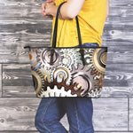 Steampunk Gears And Cogs Print Leather Tote Bag