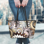 Steampunk Gears And Cogs Print Leather Tote Bag