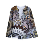 Steampunk Gears And Cogs Print Long Sleeve Short Coat