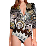 Steampunk Gears And Cogs Print Long Sleeve Swimsuit