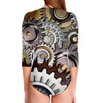 Steampunk Gears And Cogs Print Long Sleeve Swimsuit