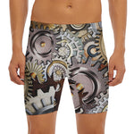 Steampunk Gears And Cogs Print Men's Long Boxer Briefs