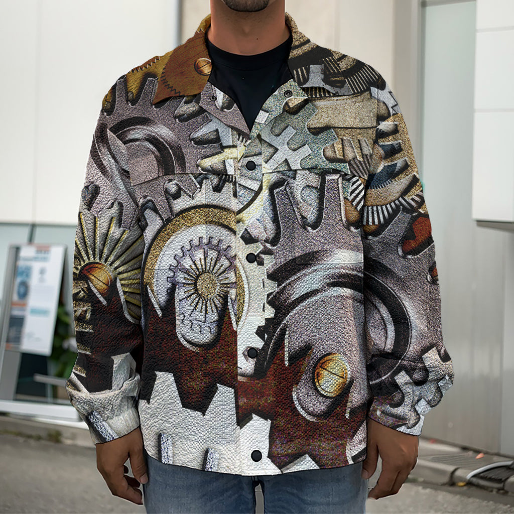 Steampunk Gears And Cogs Print Men's Shirt Jacket
