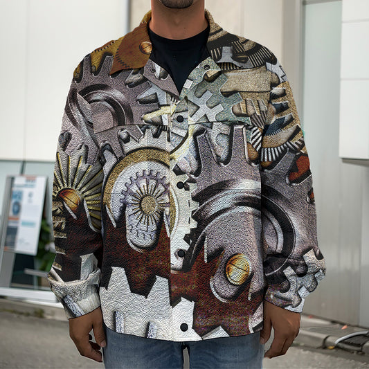 Steampunk Gears And Cogs Print Men's Shirt Jacket