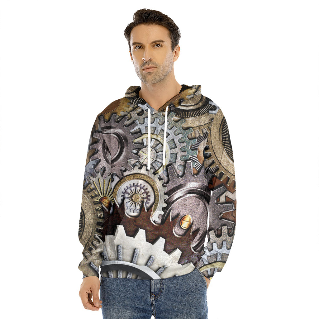 Steampunk Gears And Cogs Print Men's Velvet Pullover Hoodie