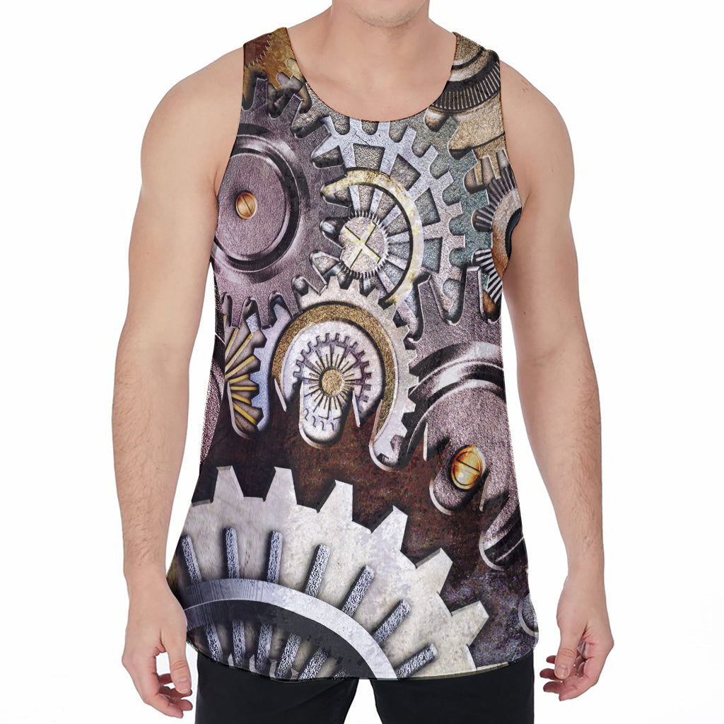 Steampunk Gears And Cogs Print Men's Velvet Tank Top