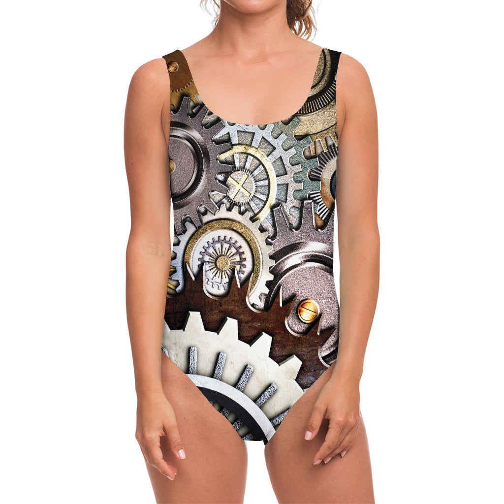 Steampunk Gears And Cogs Print One Piece Swimsuit
