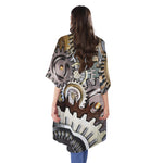 Steampunk Gears And Cogs Print Open Front Beach Cover Up