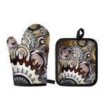 Steampunk Gears And Cogs Print Oven Mitt And Pot Holder Set