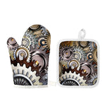 Steampunk Gears And Cogs Print Oven Mitt And Pot Holder Set