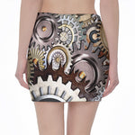 Steampunk Gears And Cogs Print Pencil Mini Skirt